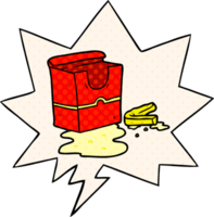 cartoon empty box of fries with speech bubble in comic book style png