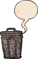 cartoon trash can with speech bubble in retro texture style png