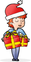 Cartoon-Frau mit Weihnachtsgeschenken png