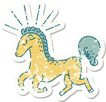 worn old sticker of a tattoo style prancing stallion png