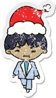 hand drawn christmas distressed sticker cartoon of kawaii boy png