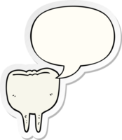 desenho animado dente com discurso bolha adesivo png