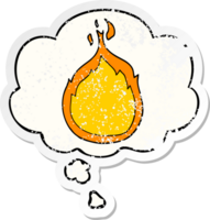 cartoon flames with thought bubble as a distressed worn sticker png