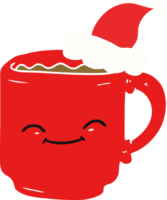 hand drawn flat color illustration of a coffee mug wearing santa hat png