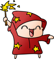 hand drawn gradient cartoon of a happy little wizard png