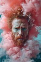 AI generated Boring serious man in pink smoke photo