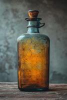 AI generated An empty glass bottle is on the table photo