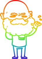 rainbow gradient line drawing of a cartoon dismissive man with beard frowning png