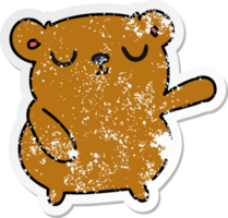 main tiré affligé autocollant dessin animé de une mignonne ours png