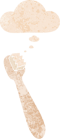 dessin animé brosse à dents avec pensée bulle dans grunge affligé rétro texturé style png