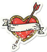 tatuaje de pegatina angustiado al estilo tradicional de un corazón de flecha y pancarta png