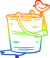 rainbow gradient line drawing of a bird looking into bucket of water png