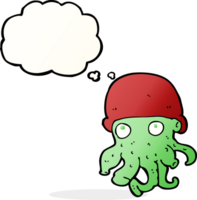 cartoon alien head wearing hat with thought bubble png