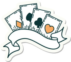 tattoo style sticker of cards and banner png