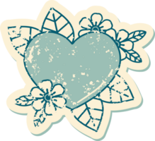 iconic distressed sticker tattoo style image of a botanical heart png