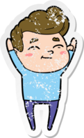 distressed sticker of a happy cartoon man png