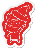 cartoon  sticker of a happy man wearing santa hat png