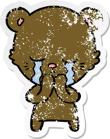 distressed sticker of a crying cartoon bear png