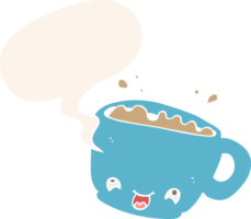 cartoon cup of coffee and speech bubble in retro style png