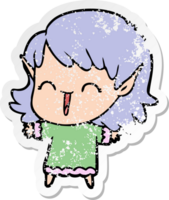 distressed sticker of a cartoon elf girl png