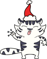 line drawing of a white tiger wearing santa hat png