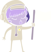 color plano estilo dibujos animados bonita astronauta chica plantando bandera png