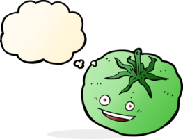 Cartoon grüne Tomate mit Gedankenblase png
