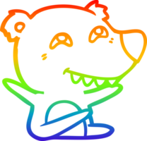 desenho de linha gradiente arco-íris urso de desenho animado mostrando os dentes png