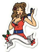 tattoo style sticker of a pinup surprised girl with banner png