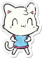 distressed sticker of a cartoon happy cat png