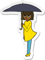 sticker of a cartoon woman with umbrella png