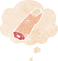 dessin animé doigt coupé et bulle de pensée dans un style texturé rétro png