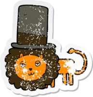 retro distressed sticker of a cartoon lion in top hat png