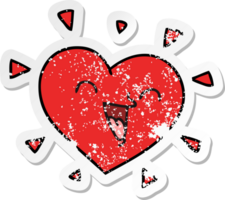 distressed sticker of a quirky hand drawn cartoon happy heart png