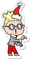 sticker cartoon of a woman wearing spectacles wearing santa hat png