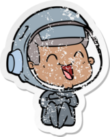 distressed sticker of a happy cartoon astronaut png