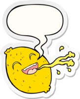 cartoon squirting lemon and speech bubble sticker png