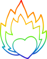 rainbow gradient line drawing cartoon flaming heart png