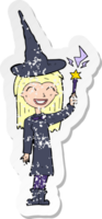 retro distressed sticker of a cartoon halloween witch png