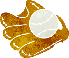 retro cartoon doodle of a baseball and glove png