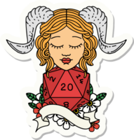 tiefling with natural twenty dice roll sticker png