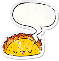 tecknad taco och pratbubbla nödställd klistermärke png