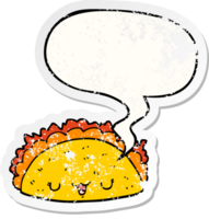 cartoon taco und sprechblase beunruhigter aufkleber png