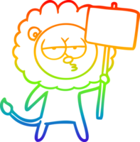 rainbow gradient line drawing cartoon bored lion png