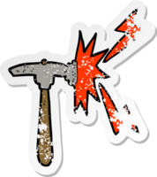 retro distressed sticker of a cartoon hammer png