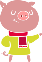 happy flat color style cartoon pig png