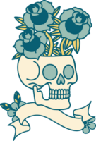 tattoo with banner of a skull and roses png