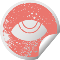 distressed circular peeling sticker symbol eye looking up png