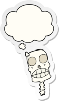 cartoon spookachtige schedel en gedachte bel als een gedrukte sticker png