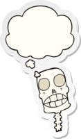 cartoon spooky skull and thought bubble as a printed sticker png